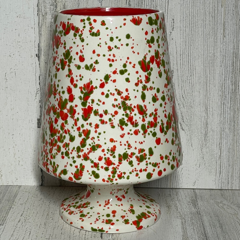 VINTAGE CERAMIC POINSETTIA VASE 1979 CHRISTMAS HANDMADE BRADY BUNCH VIBE…